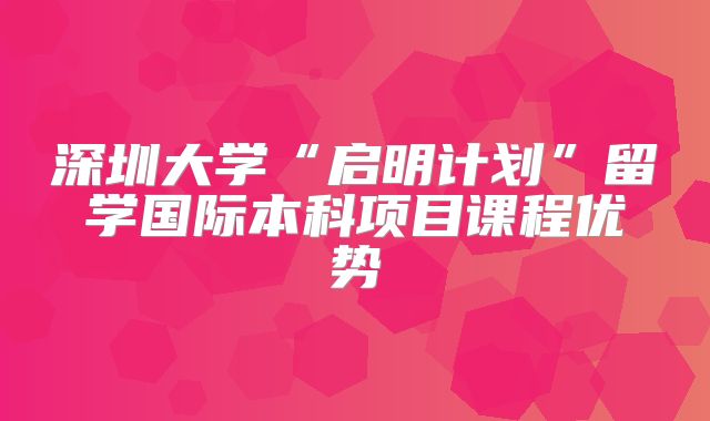 深圳大学“启明计划”留学国际本科项目课程优势