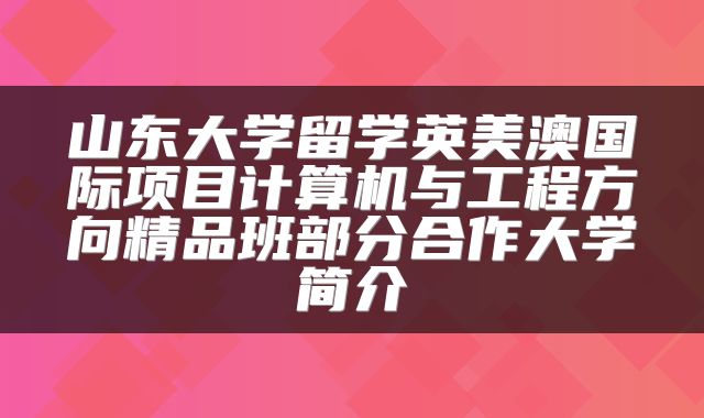 山东大学留学英美澳国际项目计算机与工程方向精品班部分合作大学简介