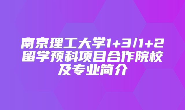 南京理工大学1+3/1+2留学预科项目合作院校及专业简介