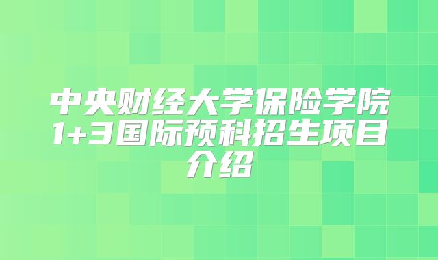 中央财经大学保险学院1+3国际预科招生项目介绍