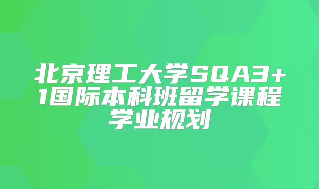 北京理工大学SQA3+1国际本科班留学课程学业规划