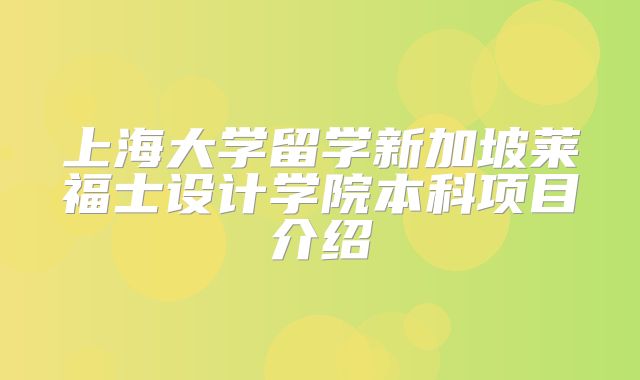 上海大学留学新加坡莱福士设计学院本科项目介绍