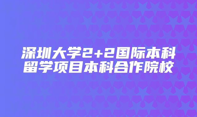 深圳大学2+2国际本科留学项目本科合作院校