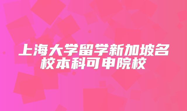 上海大学留学新加坡名校本科可申院校